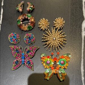 Colorful Vintage Butterfly Brooch Set